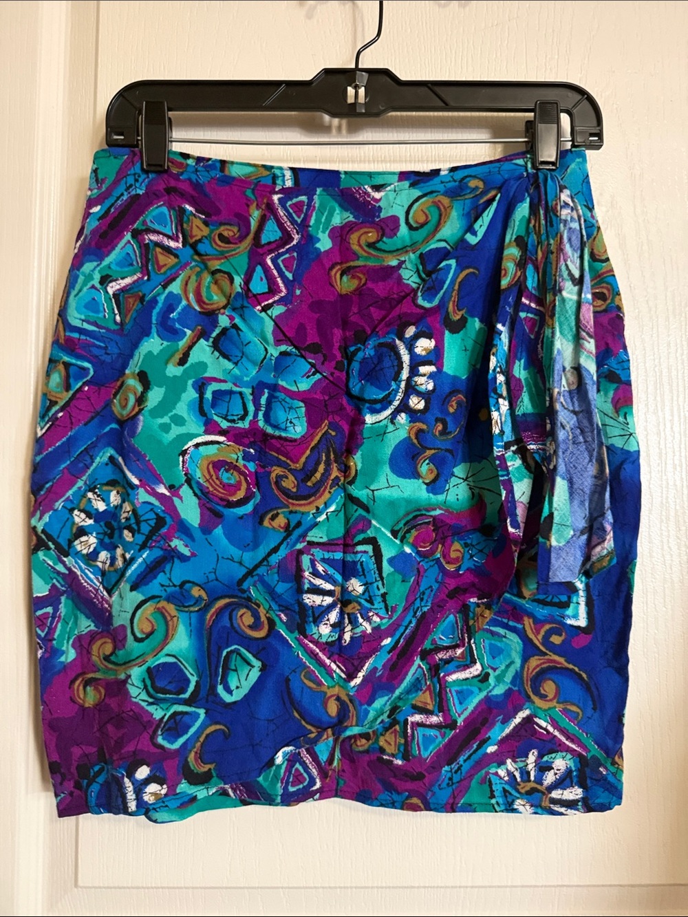 VINTAGE Early 90s Judy Knapp Abstract Teal & Purple Skirt Juniors Sz 7